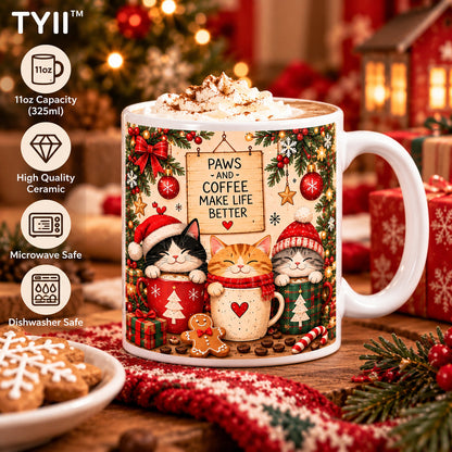 🐱 TYII™ Christmas Cats & Coffee Mug – 11oz Cozy Holiday Ceramic Coffee Cup, Cute Cat Christmas Gift