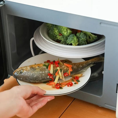 Foldable Microwave Tray Rack – Double Layer, Cool-Touch Handles, BPA-Free & Space-Saving