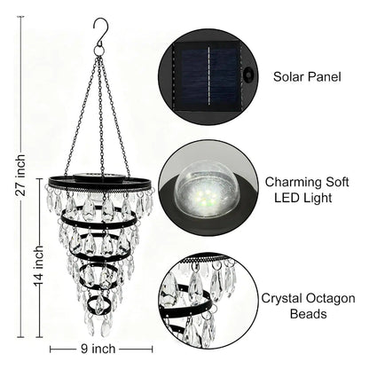Vintage Solar Acrylic Crystal Chandelier – Outdoor Hanging Solar Light for Garden & Patio