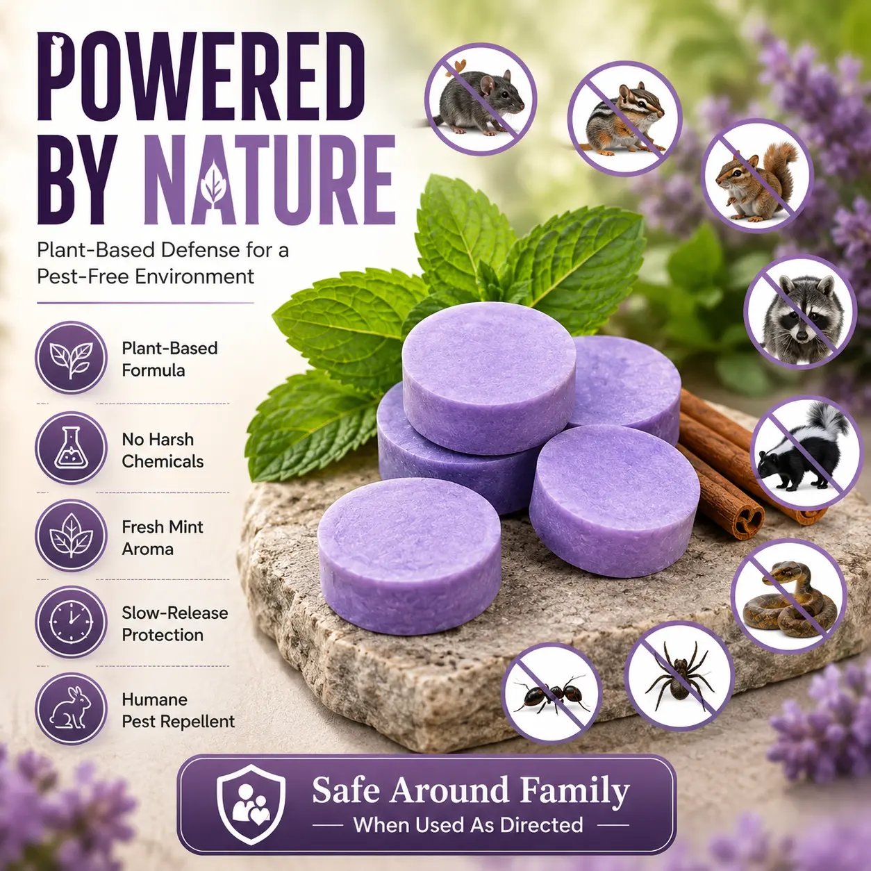 Natural Pest & Rodent Repellent Pucks | Long-Lasting Plant-Based Formula | 12 Piece