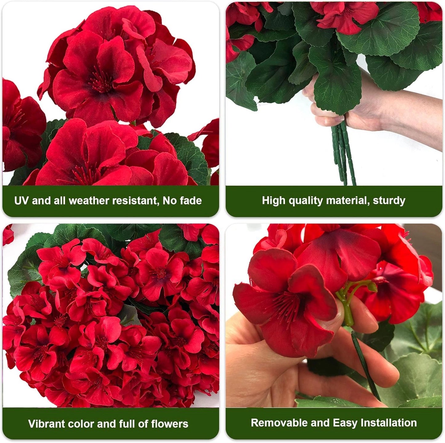 UV Resistant Artificial Geraniums – Outdoor Red Faux Flowers for Patio, Garden & Home Decor