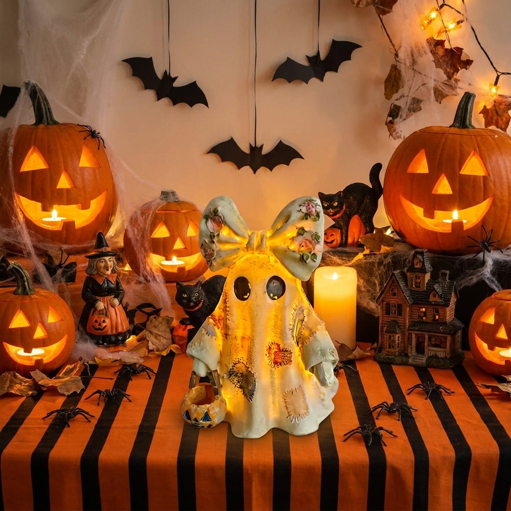 🍂👻 Lighted Vintage Patchwork Ghost