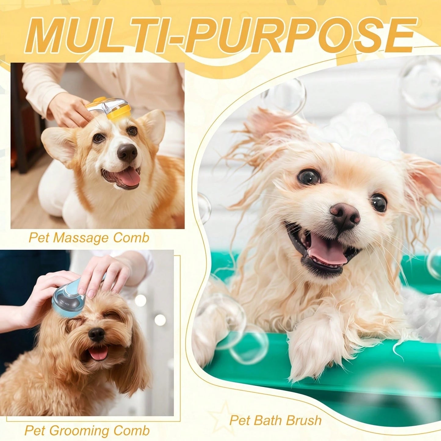 Silicone Pet Bath Brush with Shampoo Dispenser Set