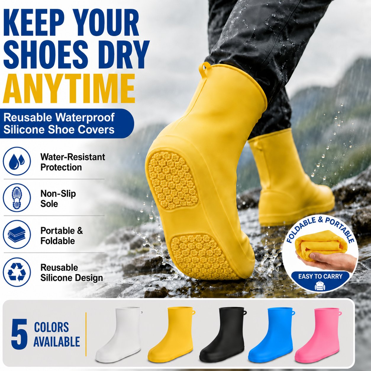 🌧️ Tyiiplus™ Heavy-Duty Non-Slip Reusable Waterproof Shoe Covers – Keep Shoes Clean & Dry