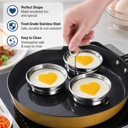 3-Cup Stainless Steel Egg Poacher with Handle, Steamed Egg Mold
