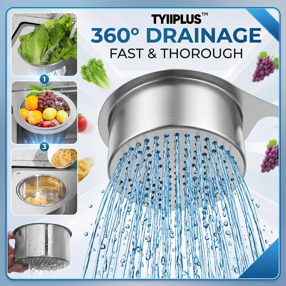 TYIIPLUS™ Stainless Steel Sink Strainer Basket, Multifunctional Hanging & Countertop Colander for Washing, Draining & Food Prep