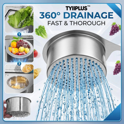 TYIIPLUS™ Stainless Steel Sink Strainer Basket, Multifunctional Hanging & Countertop Colander for Washing, Draining & Food Prep