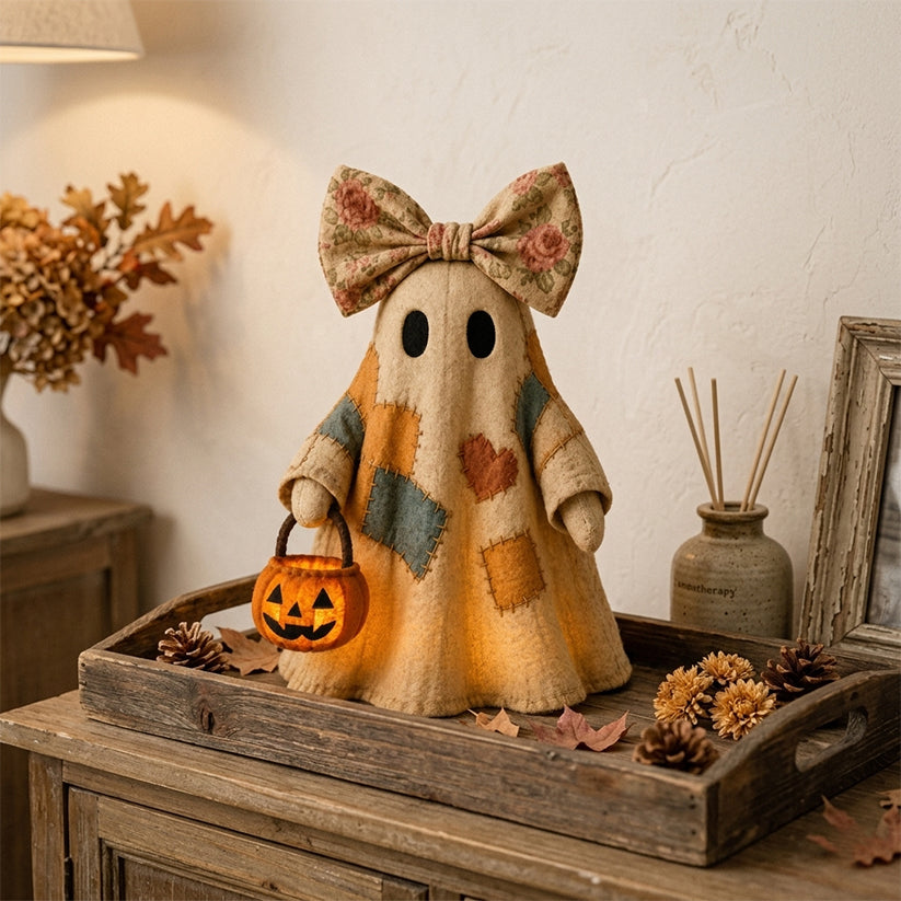 🍂👻 Lighted Vintage Patchwork Ghost