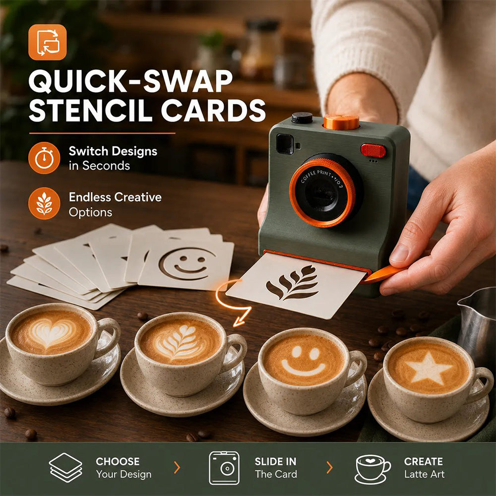 TYII™☕📸 3D Printed One-Touch Latte Art Camera – Coffee Stencil Printer