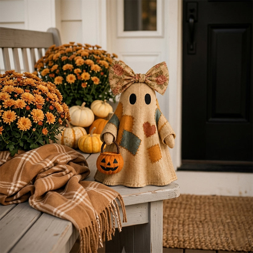 🍂👻 Lighted Vintage Patchwork Ghost