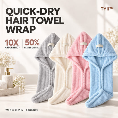 TYII™ Extra-Large 4-Corner Hair Drying Towel Wrap – Extra-Long Thick Microfiber Hair Cap for Long & Thick Hair