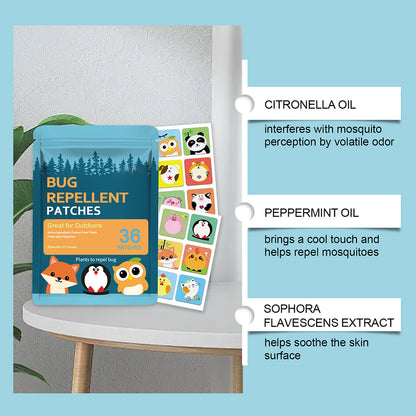 36 PCS Cute Cartoon Mosquito Repellent Stickers – Safe for Kids & Adults
