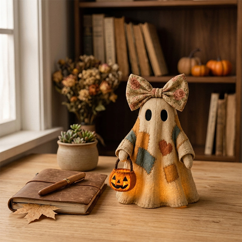 🍂👻 Lighted Vintage Patchwork Ghost