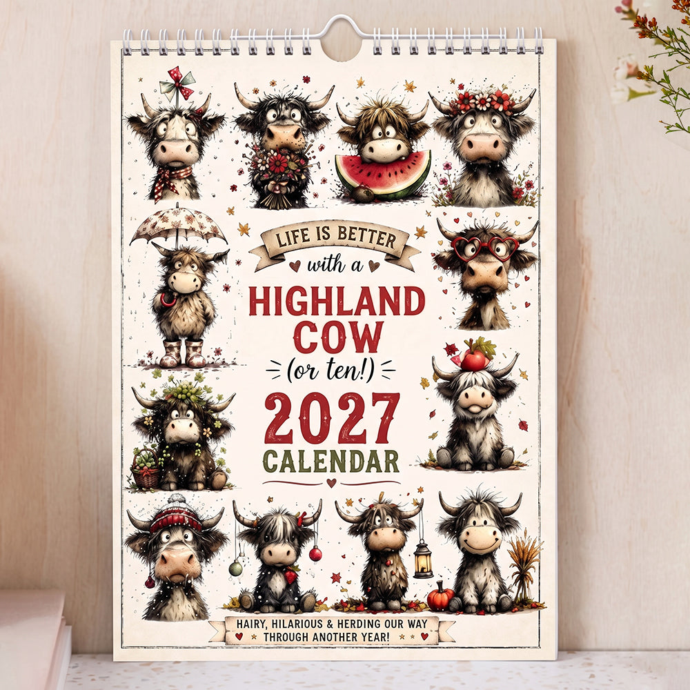 2027 Cute Highland Cow Wall Calendar 🐮 | Life Is Better With A Highland Cow ✨