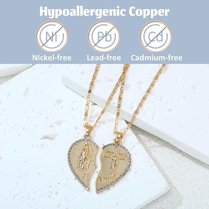 Virgin Mary Layered Heart Combination Prayer Couple Necklace