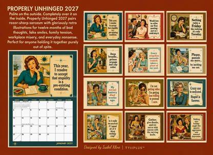 TYIIPLUS™ Polite & Petty 2027 Calendar – Funny Adult Humor & Sarcastic Retro Wall Calendar