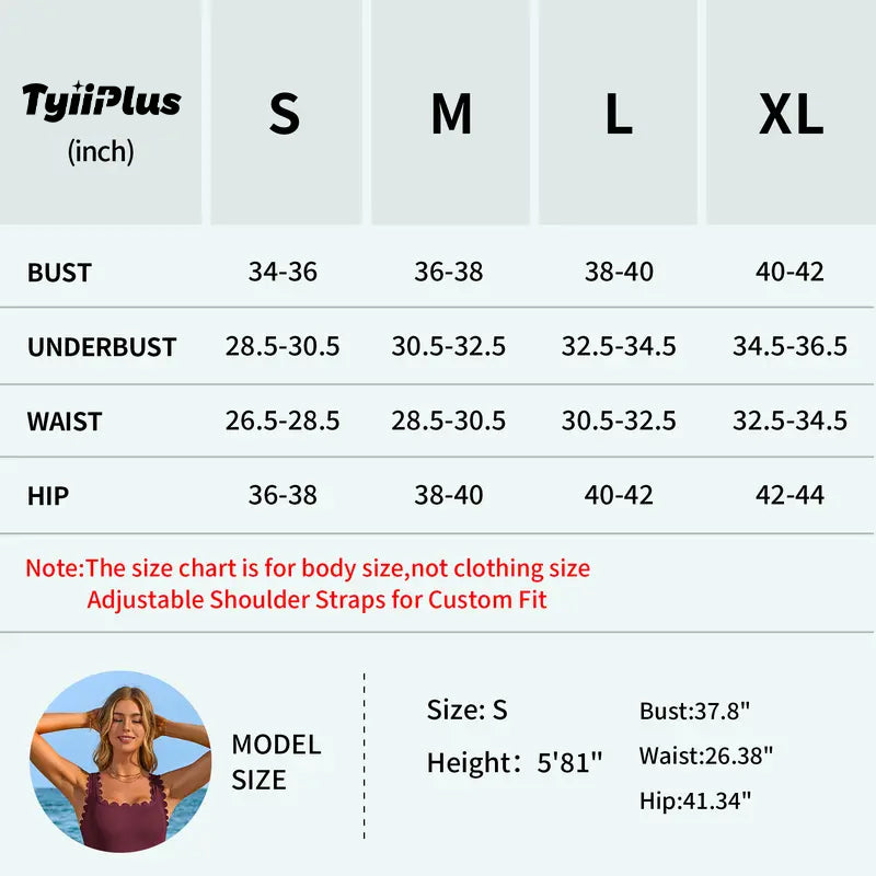 One-Piece Swim Dress – Scalloped Square Neck Tummy Control Swimsuit with Skirt