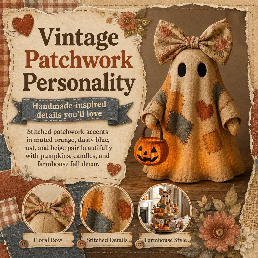 🍂👻 Lighted Vintage Patchwork Ghost
