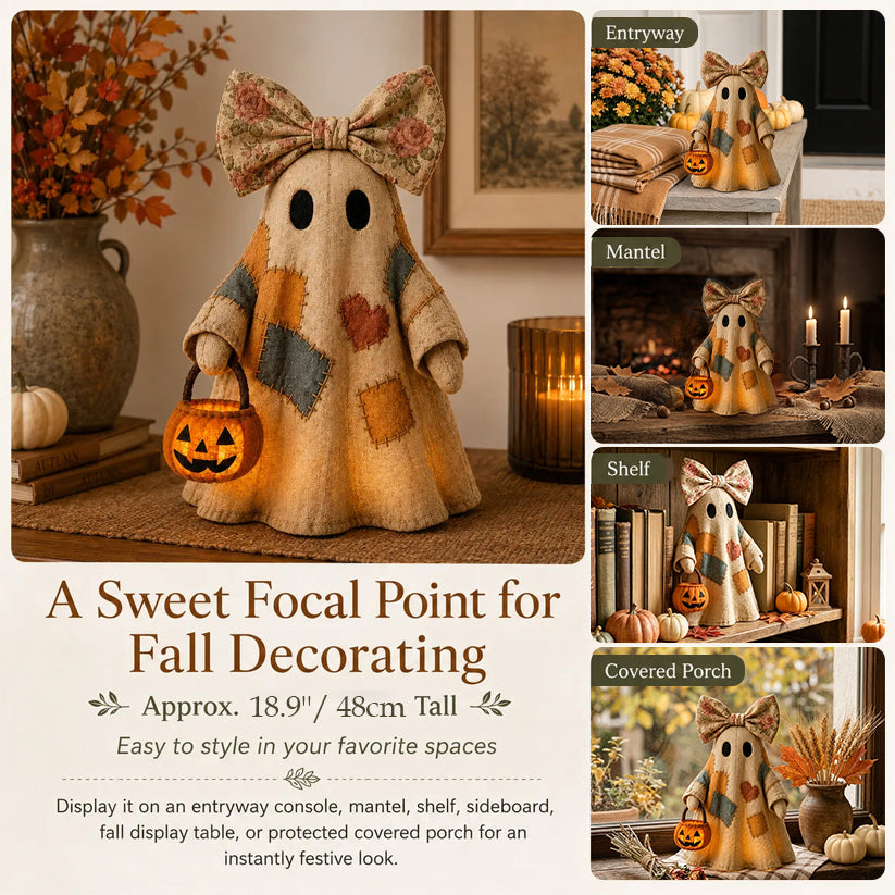 🍂👻 Lighted Vintage Patchwork Ghost