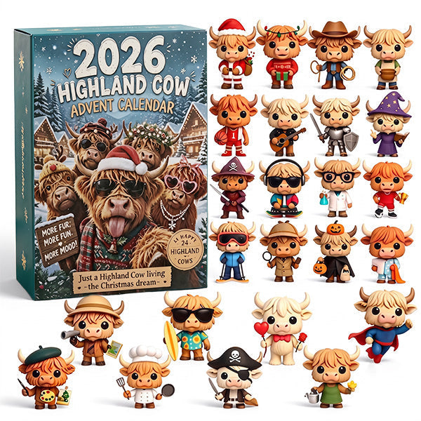 Highland Cow Advent Calendar 2026 – 24-Day Christmas Countdown with Cute Highland Cow Figurines