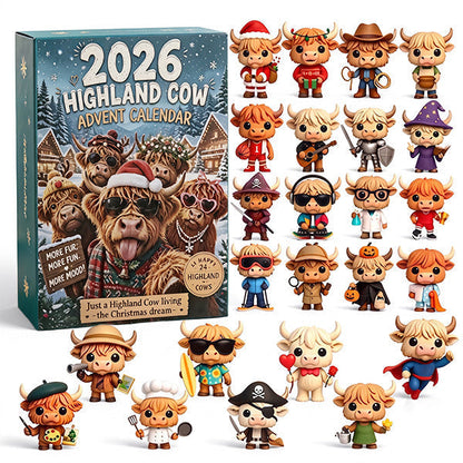 Highland Cow Advent Calendar 2026 – 24-Day Christmas Countdown with Cute Highland Cow Figurines