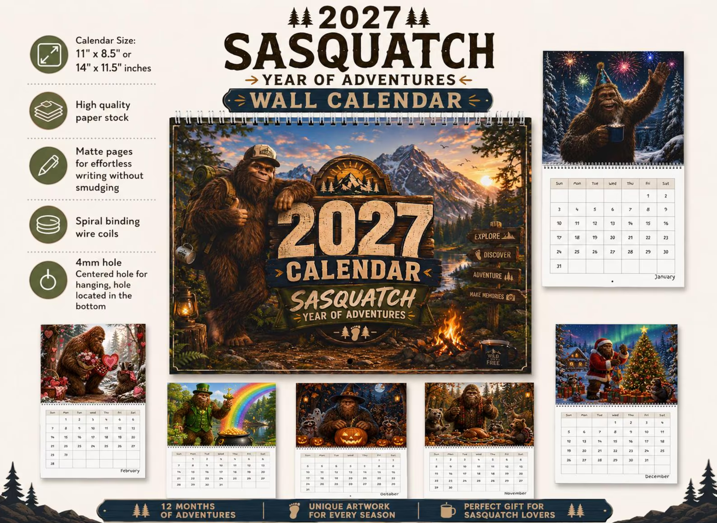 🦶Sasquatch Year of Adventures 2027 Calendar