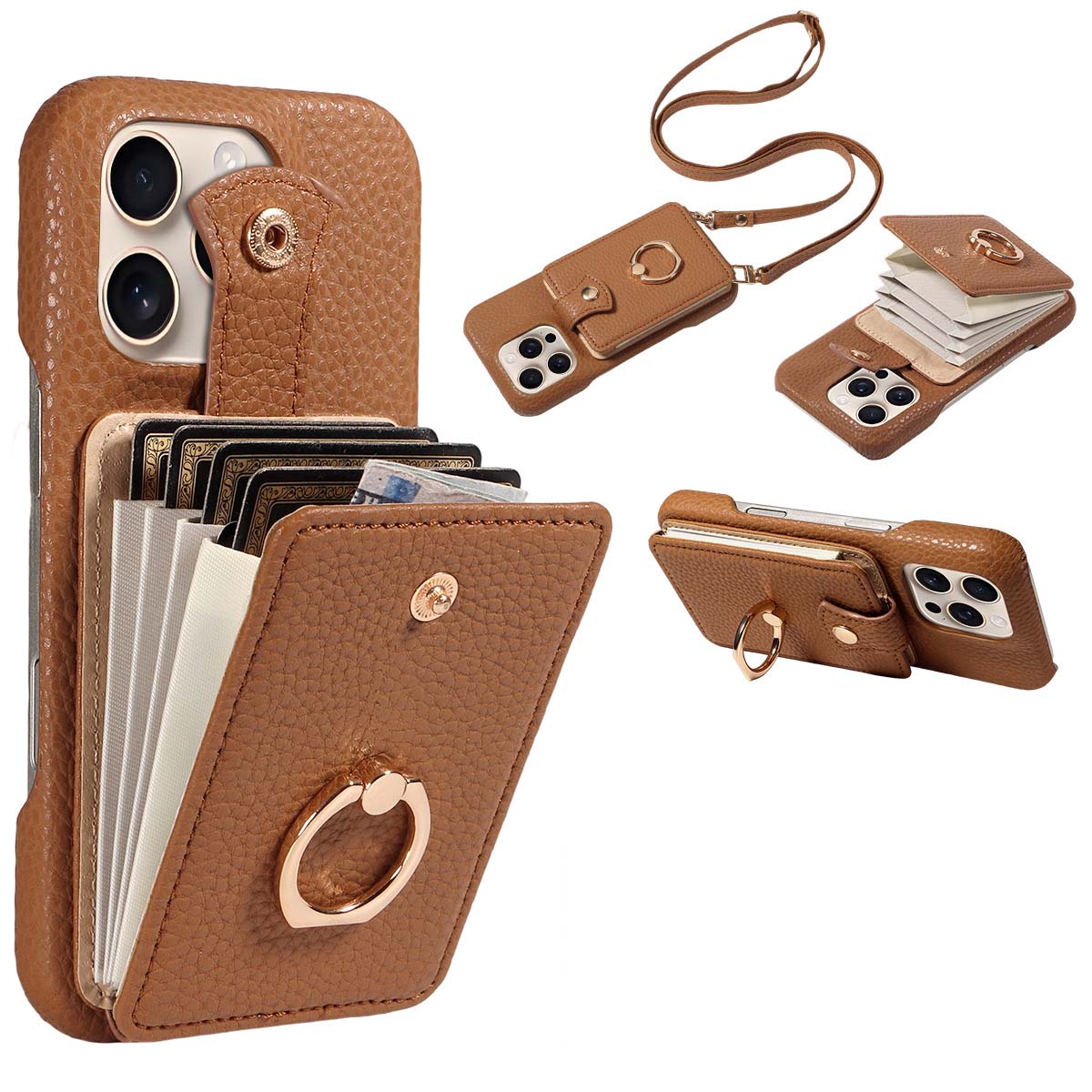 Crossbody Wallet Phone Case – RFID Blocking, Accordion Card Slot & Detachable Strap – Litchi Pattern PU Leather ✨