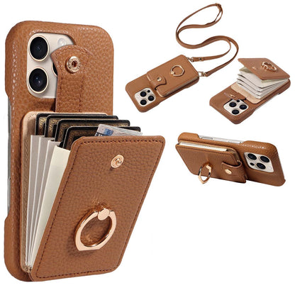 Crossbody Wallet Phone Case – RFID Blocking, Accordion Card Slot & Detachable Strap – Litchi Pattern PU Leather ✨