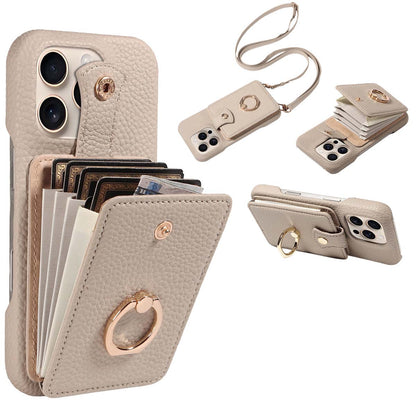 Crossbody Wallet Phone Case – RFID Blocking, Accordion Card Slot & Detachable Strap – Litchi Pattern PU Leather ✨