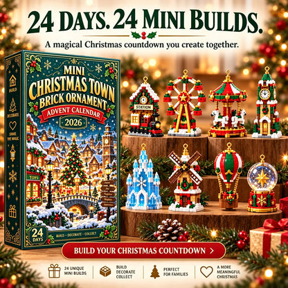 🎄 Mini Christmas Town Brick Ornament Advent Calendar | 24 unique festive buildable town‑themed designs with hanging loops—perfect for decorating Christmas trees, wreaths, and holiday displays 🧱