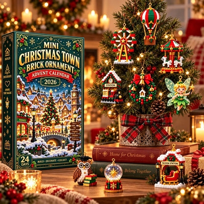 🎄 Mini Christmas Town Brick Ornament Advent Calendar | 24 unique festive buildable town‑themed designs with hanging loops—perfect for decorating Christmas trees, wreaths, and holiday displays 🧱