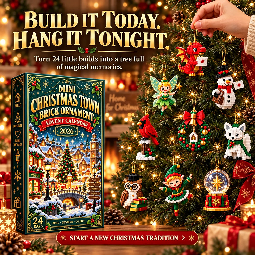🎄 Mini Christmas Town Brick Ornament Advent Calendar | 24 unique festive buildable town‑themed designs with hanging loops—perfect for decorating Christmas trees, wreaths, and holiday displays 🧱