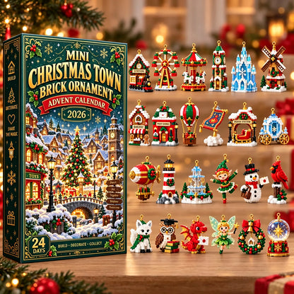 🎄 Mini Christmas Town Brick Ornament Advent Calendar | 24 unique festive buildable town‑themed designs with hanging loops—perfect for decorating Christmas trees, wreaths, and holiday displays 🧱