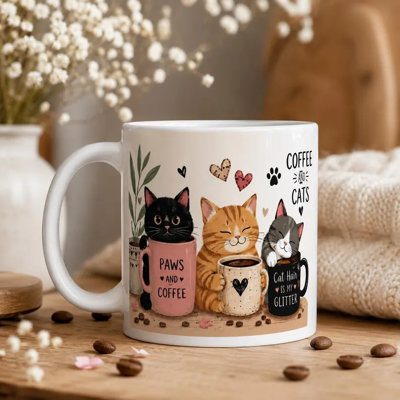 ☕🐱 Cozy Cat Coffee Mug, Cute Ceramic Cup for Cat Lovers