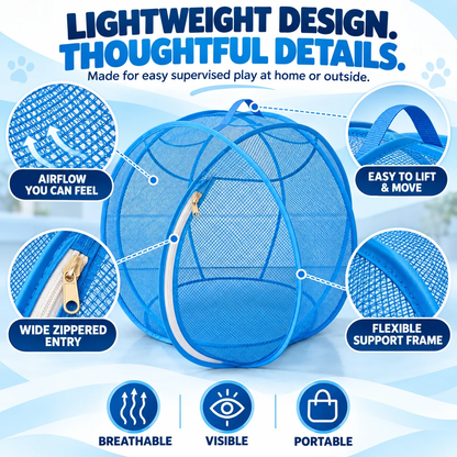 Foldable Pop Up Mesh Cat Playpen, 27.5in Portable Spherical Pet Enclosure, Safe Outdoor Play Tent for Cats Small Dogs Rabbits Guinea Pigs