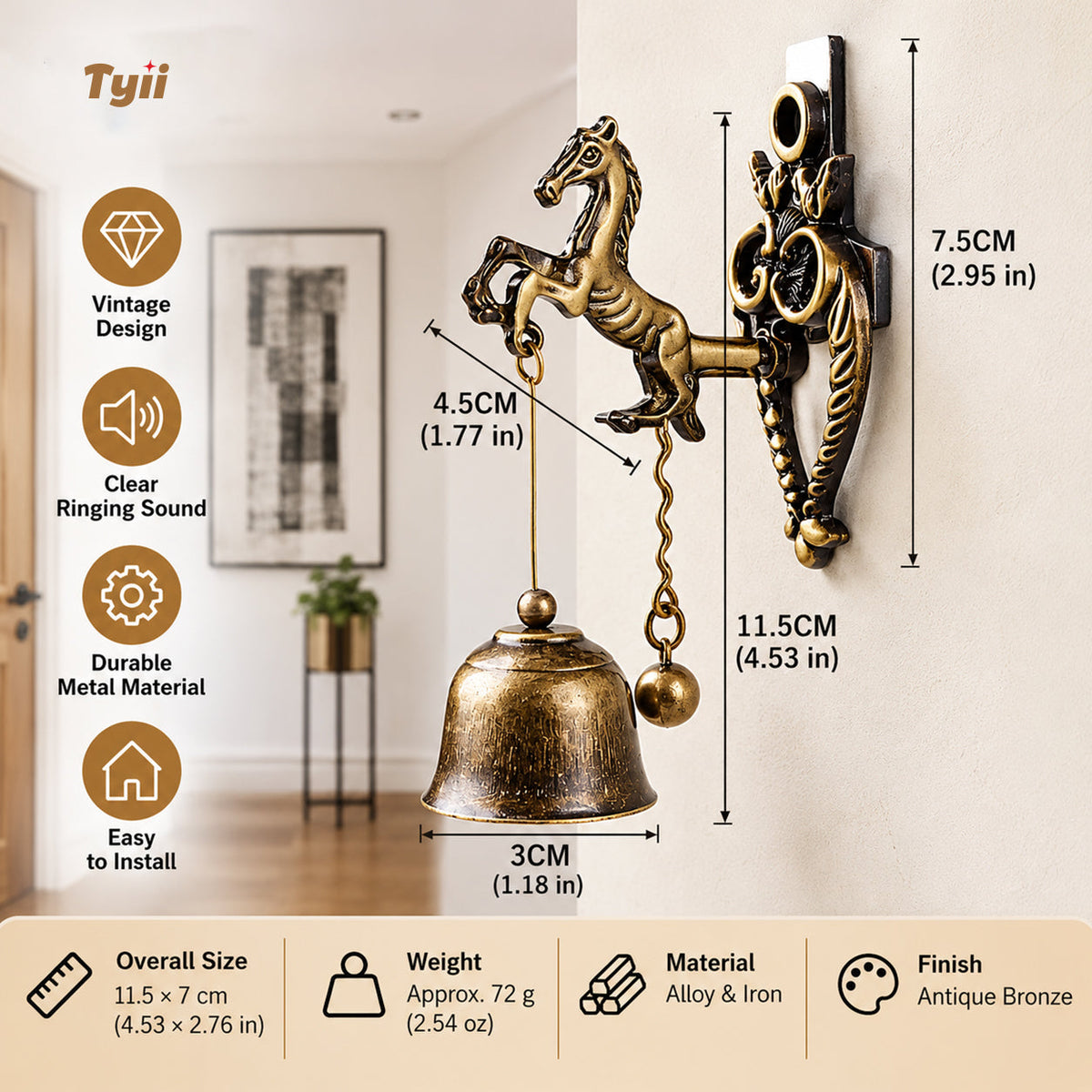 Vintage Animal Door Bell – Antique Bronze Hanging Bell, Decorative Door Chime for Home, Unique Housewarming Gift | TYII™