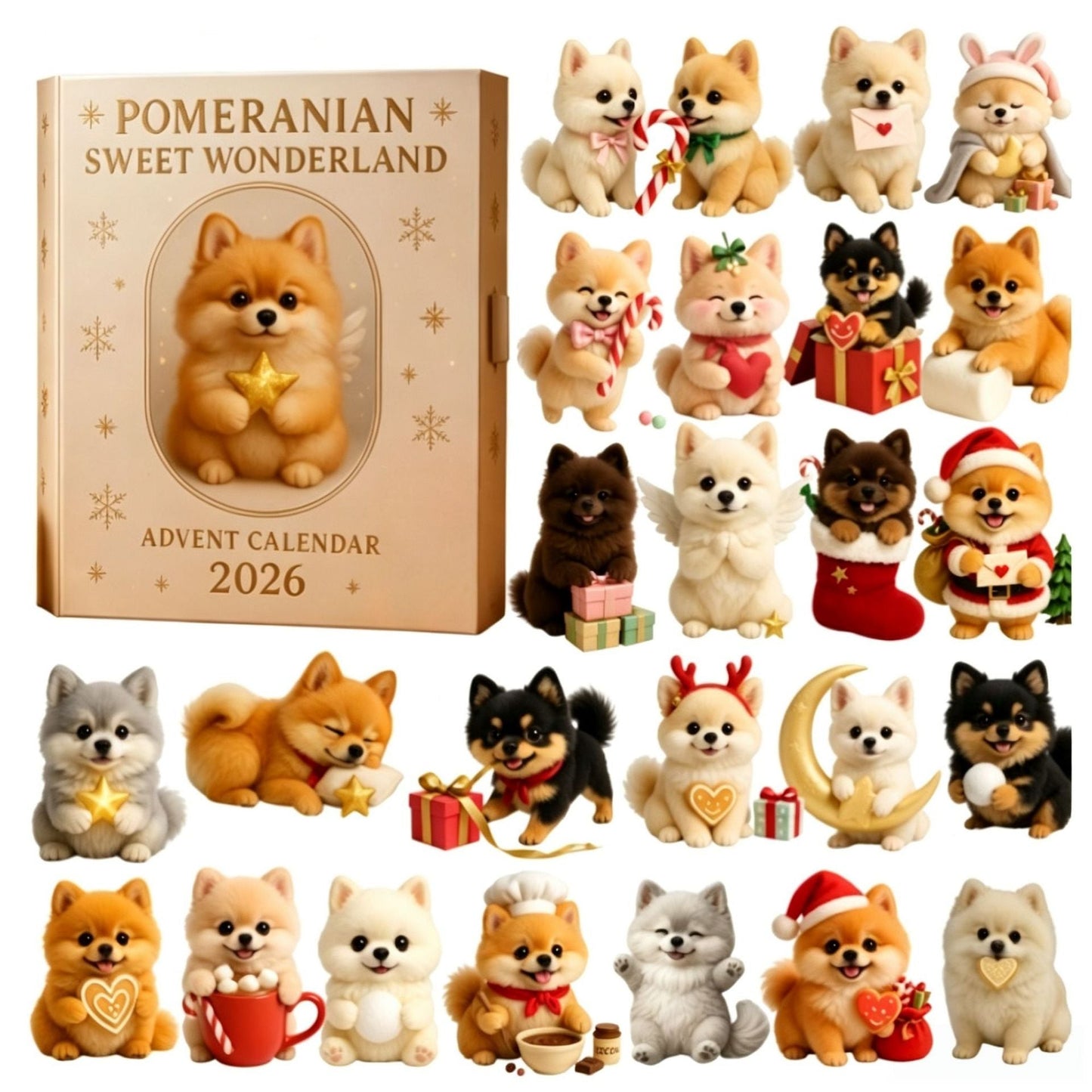 2026 Pomeranian Sweet Wonderland Advent Calendar – 24 Days of Fluffy Festive Surprises, Gift for Pomeranian Lovers, Acrylic Ornaments Blind Box