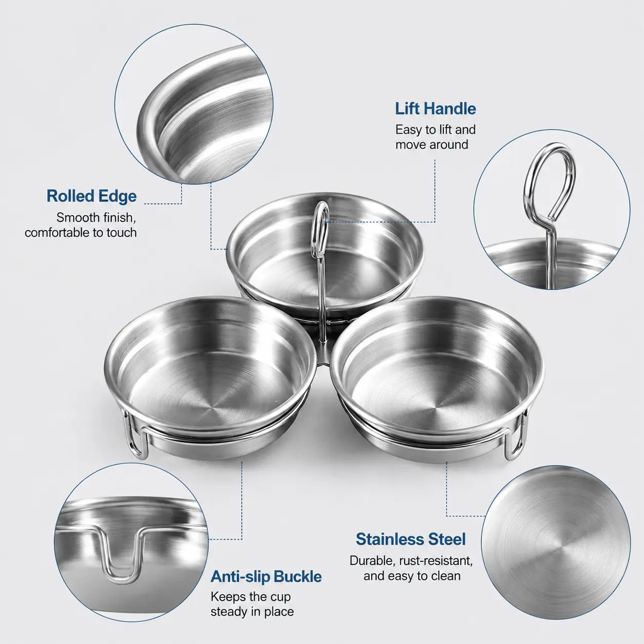 3-Cup Stainless Steel Egg Poacher with Handle, Steamed Egg Mold