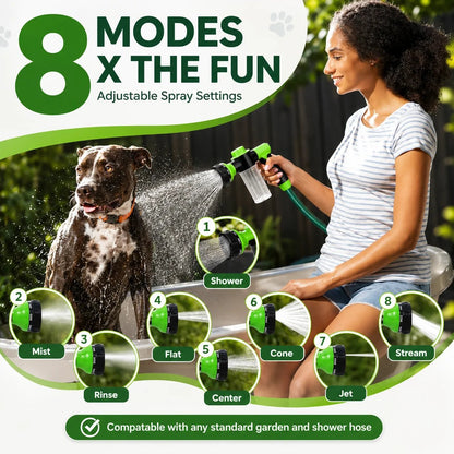 Pet Bath Spray Gun with Built-in Shampoo Dispenser | 8 Adjustable Spray Modes | Fits Standard 3/4" Garden Hose