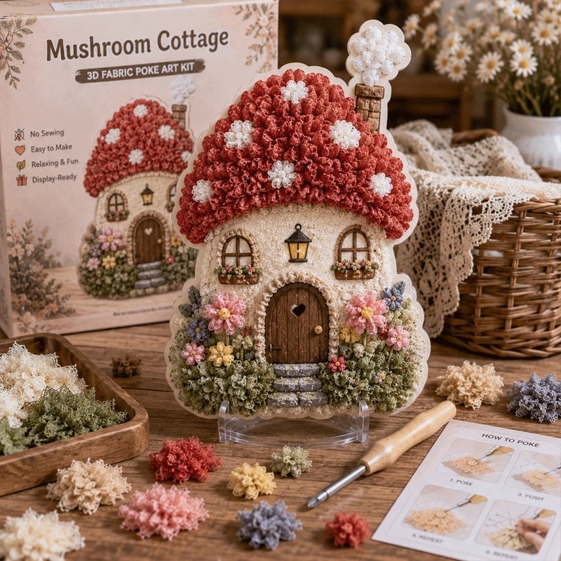 🔥🏡 Whimsical Village 3D Fabric Poke Art Kit, No-Sew Beginner DIY Craft, Screen-Free Relaxing Handmade Desktop Decoration & Family Bonding Activity Gift