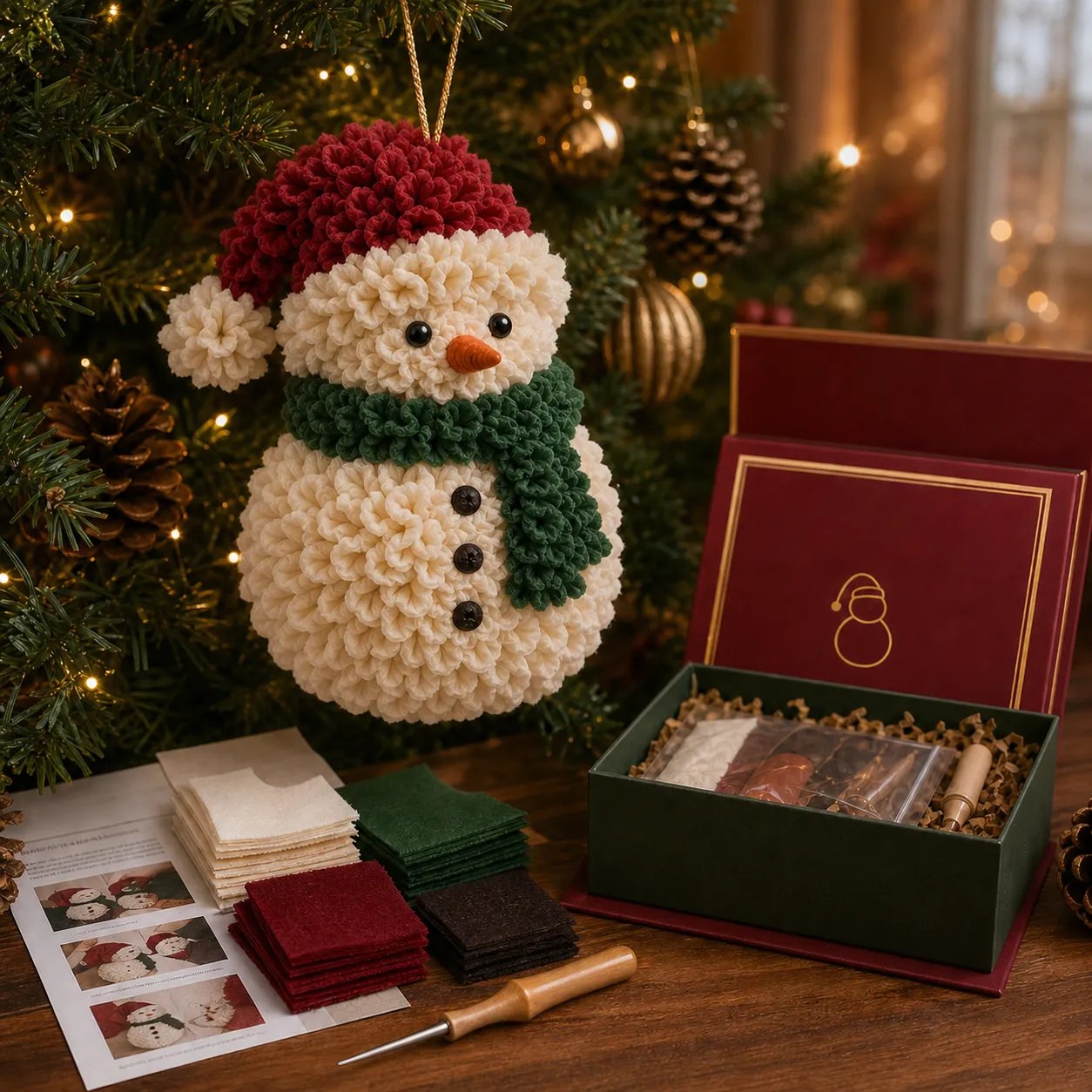 🎄Beginner-Friendly 3D Fabric Poke Christmas Ornament DIY Kit Collection | Complete Kit with Pre-Cut Fabrics, Stuffed Felt Base, Poking Tool & Step-by-Step Guide Included 💕