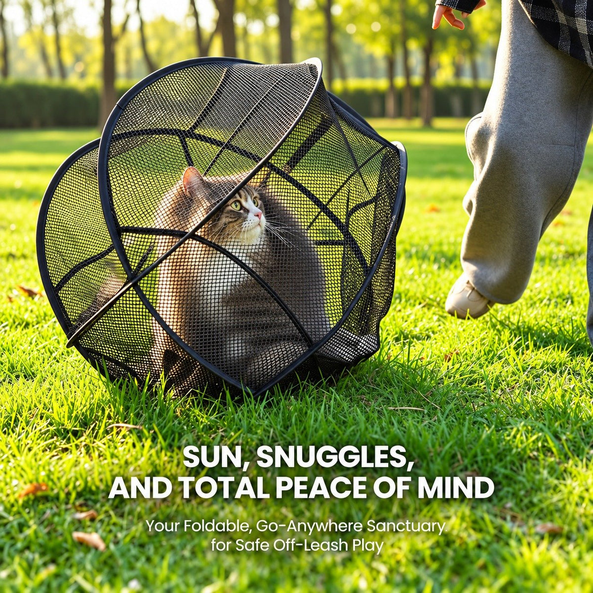 Foldable Pop Up Mesh Cat Playpen, 27.5in Portable Spherical Pet Enclosure, Safe Outdoor Play Tent for Cats Small Dogs Rabbits Guinea Pigs