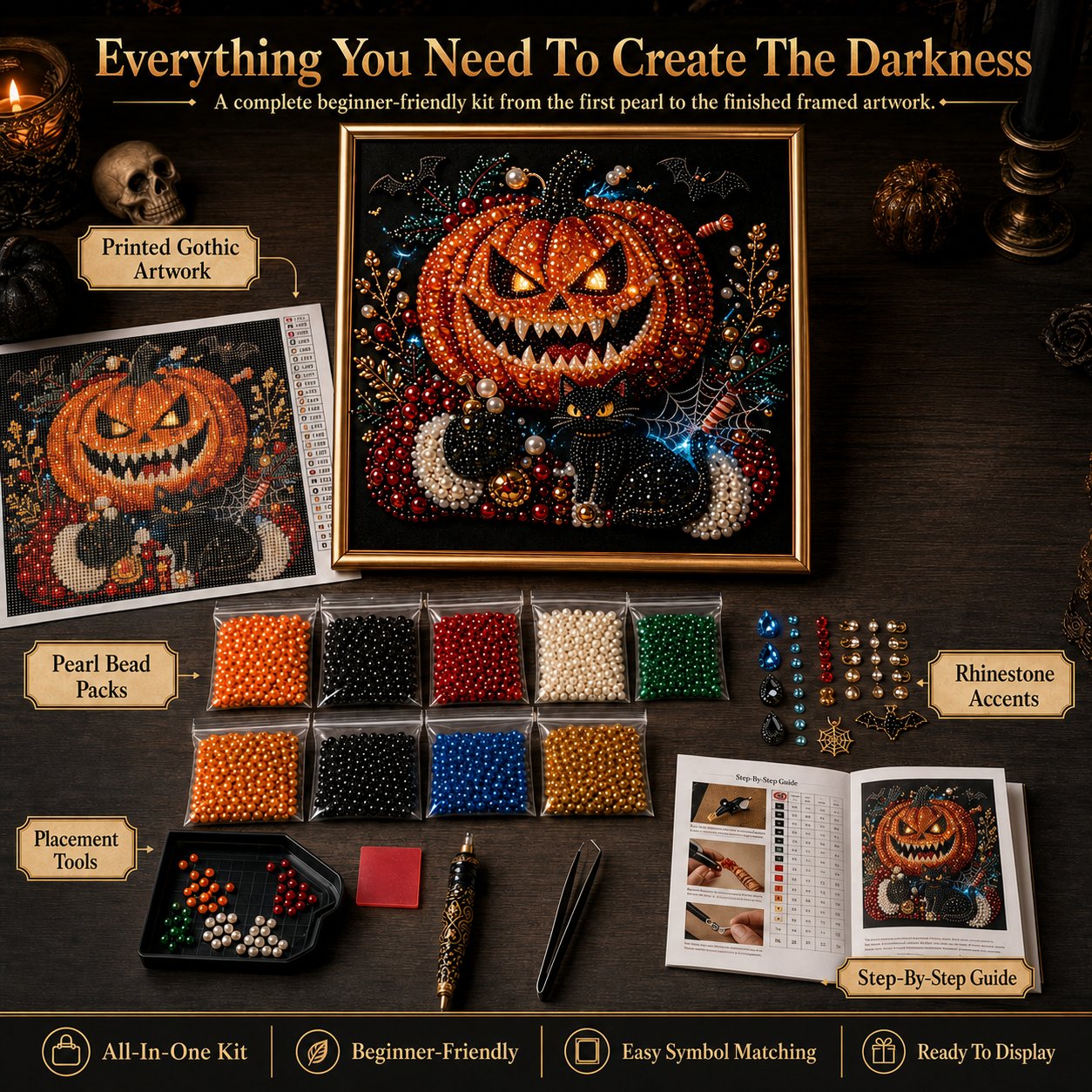🖤 Premium 3D Pearl Dark Gothic Diamond Painting Art Kit | Luxury Flocked Canvas with Scratch-Resistant Non-Fading Pearl Beads DIY Dark Academia Decor 💀🕯️✨
