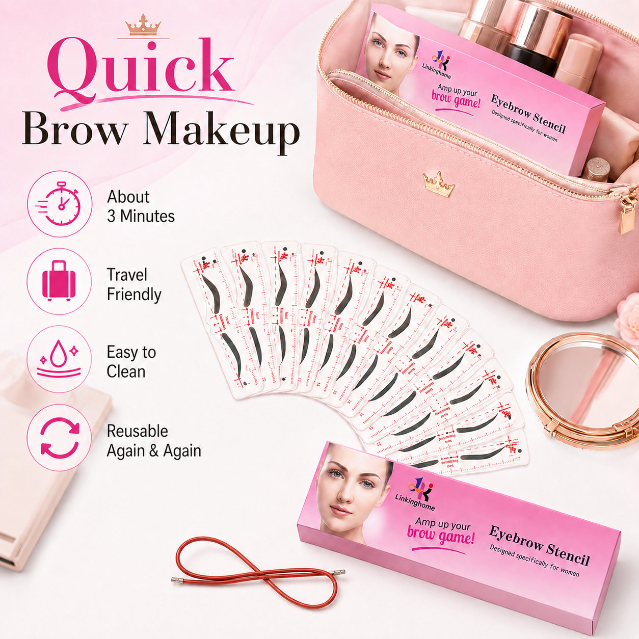 Eyebrow Stencil, 24 Eyebrow Shaper Kit, Reusable Eyebrow Template With Strap, 3 Minutes Makeup