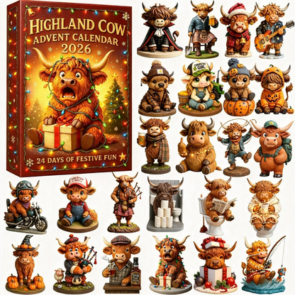 Highland Cow Advent Calendar 2026 – 24-Day Christmas Countdown with Cute Highland Cow Figurines