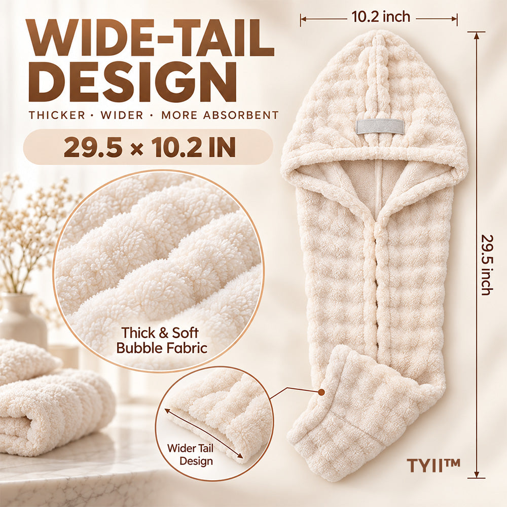 TYII™ Extra-Large 4-Corner Hair Drying Towel Wrap – Extra-Long Thick Microfiber Hair Cap for Long & Thick Hair