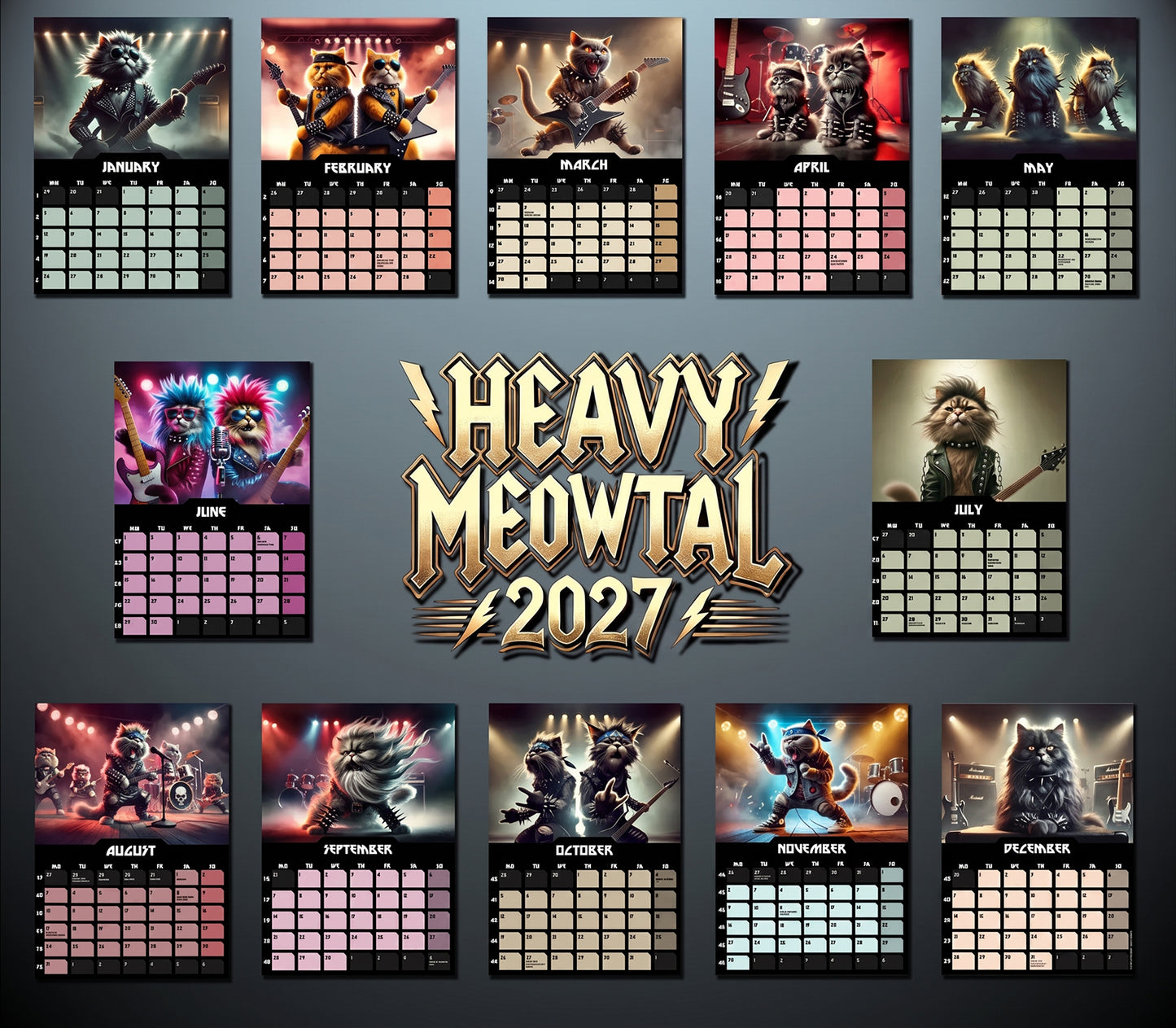 🐱Heavy Meowtal 2027 Calendar: Metal Cat Art