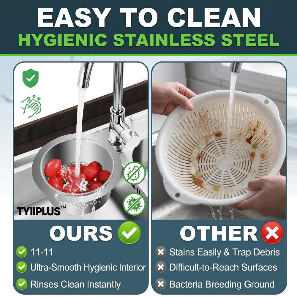 TYIIPLUS™ Stainless Steel Sink Strainer Basket, Multifunctional Hanging & Countertop Colander for Washing, Draining & Food Prep