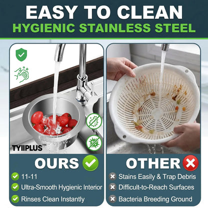 TYIIPLUS™ Stainless Steel Sink Strainer Basket, Multifunctional Hanging & Countertop Colander for Washing, Draining & Food Prep
