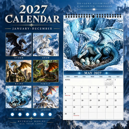 Dragons World 2027 Wall Calendar – 12-Month Epic Fantasy Dragon Calendar, Mystical Legendary Art Hanging Planner for Dragon Lovers